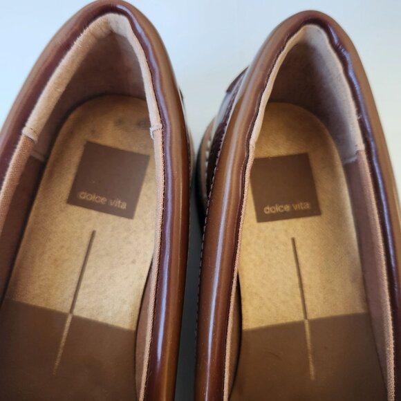 Dolce Vita Arabel Loafers Flat Brown Black Patent Leather Slip-On Shoes Preppy - Picture 5 of 11